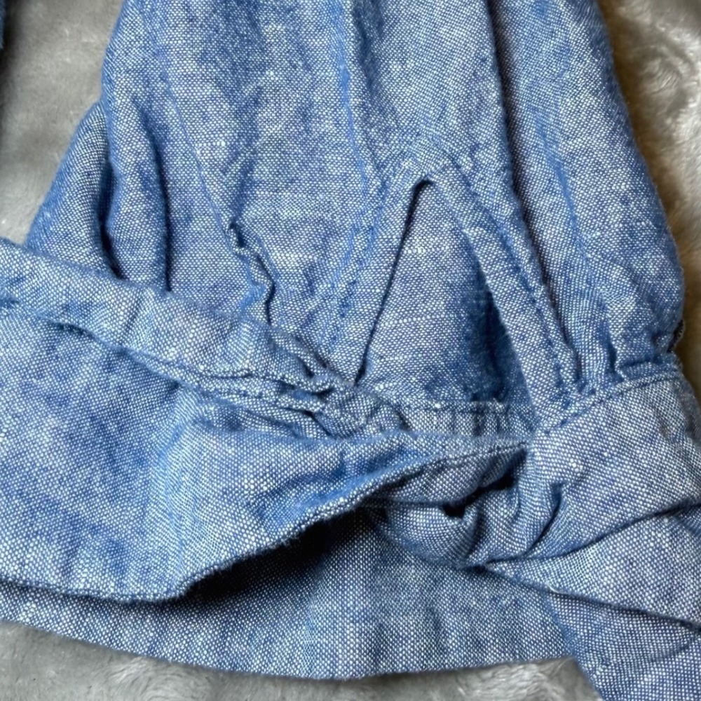 Liz Claiborne Womens Size XL Blue Linen Blend Peasant Blouse Roll Tie Sleeve Top - Picture 7 of 10